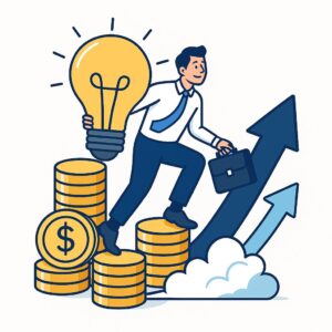 創業補助金でアイデアを形にする創業者のイラスト（資金活用のイメージ）
