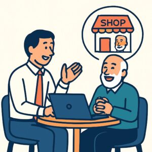 中小企業の経営者と向き合い、支援現場のリアルな悩みを共有する経営コンサルタント（サイコロッソコンサル）の相談風景