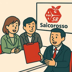 補助金活用の相談を受ける中小企業支援のサイコロッソコンサルイラスト