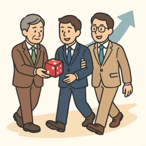 サイコロッソコンサルが中小企業の事業承継を伴走支援し、次世代とともに前進するイメージ